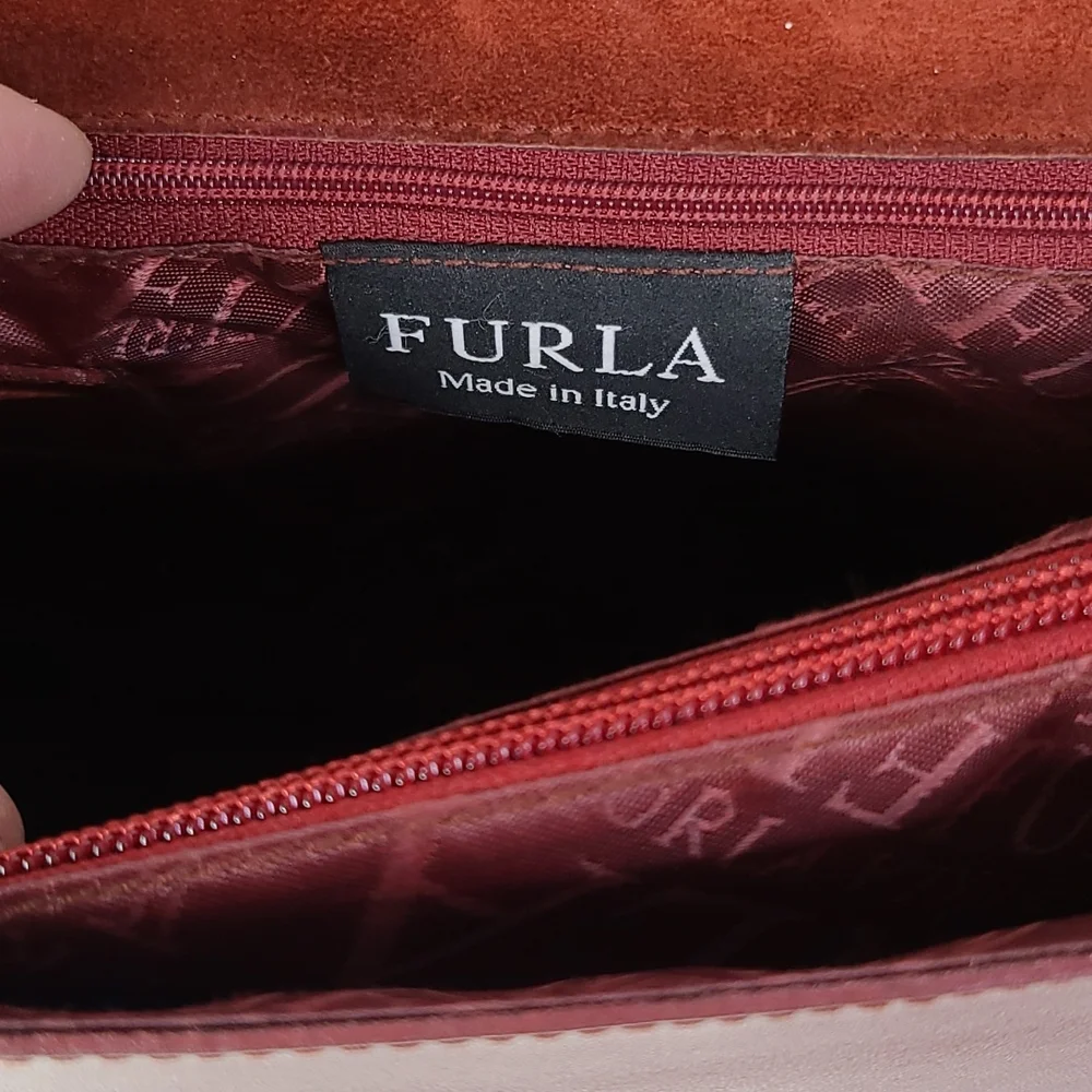 FURLA Briefcase Laptop Bag Genuine Leather Unisex Burgundy Red Career Travel - Picture 6 of 7